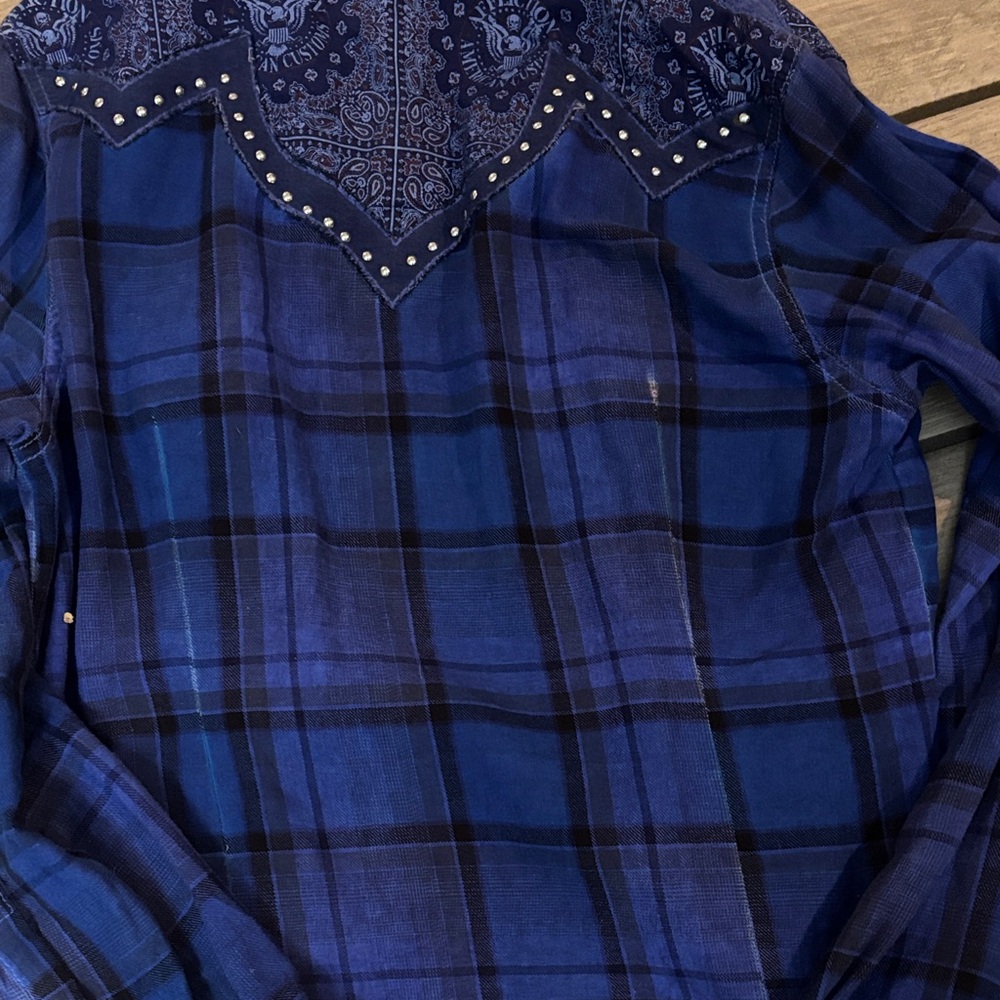 Affliction Blue Plaid Button Down Shirt - Picture 7 of 7